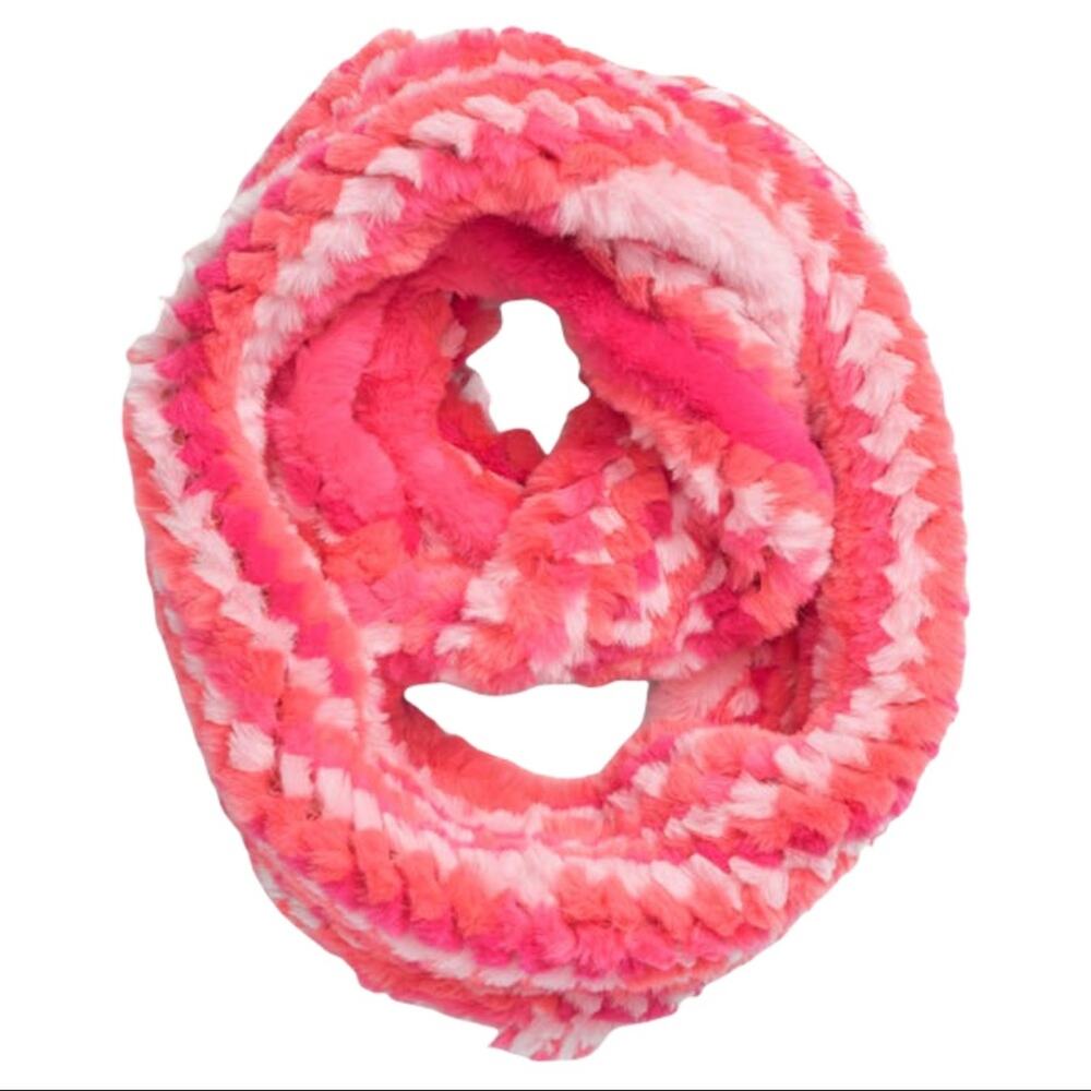 Jocelyn Knitted Faux Fur Infinity Scarf Multi Pink Shades New With Tags